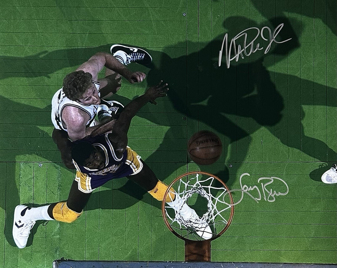 Larry Bird Magic Johnson Signed 16x20 Framed Chrome Photo Auto Lakers Steiner