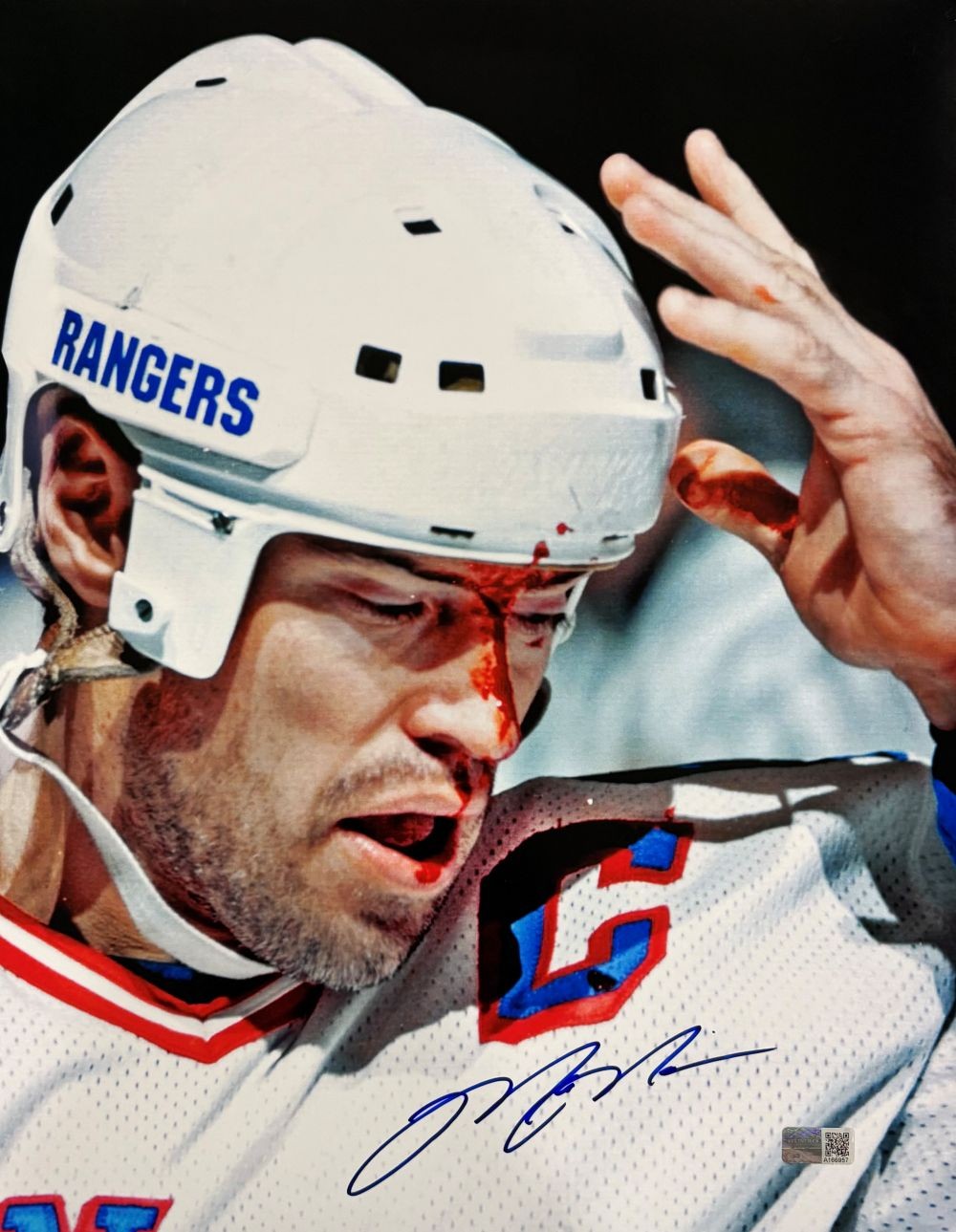 Mark Messier Signed 11x14 New York Rangers Blood Photo Steiner CX