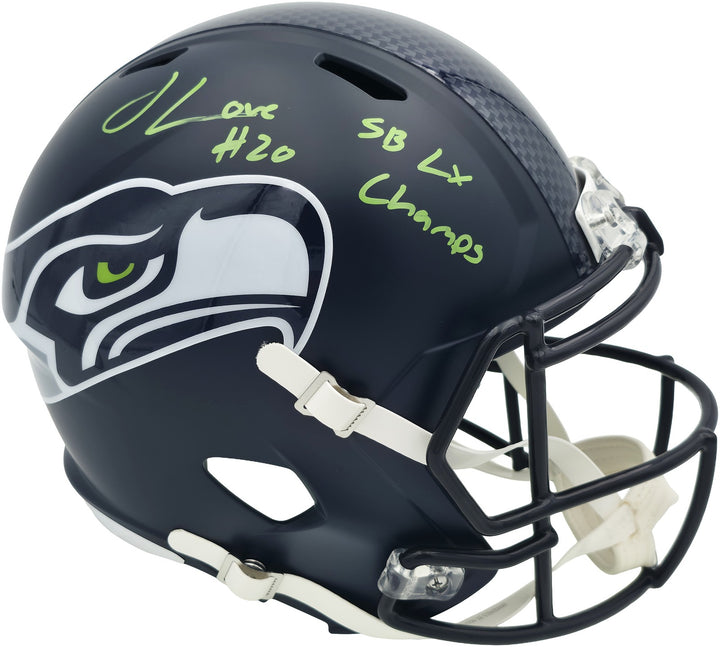 Julian Love Signed Seahawks Blue Full Size SB LX Champions Logo Speed Replica