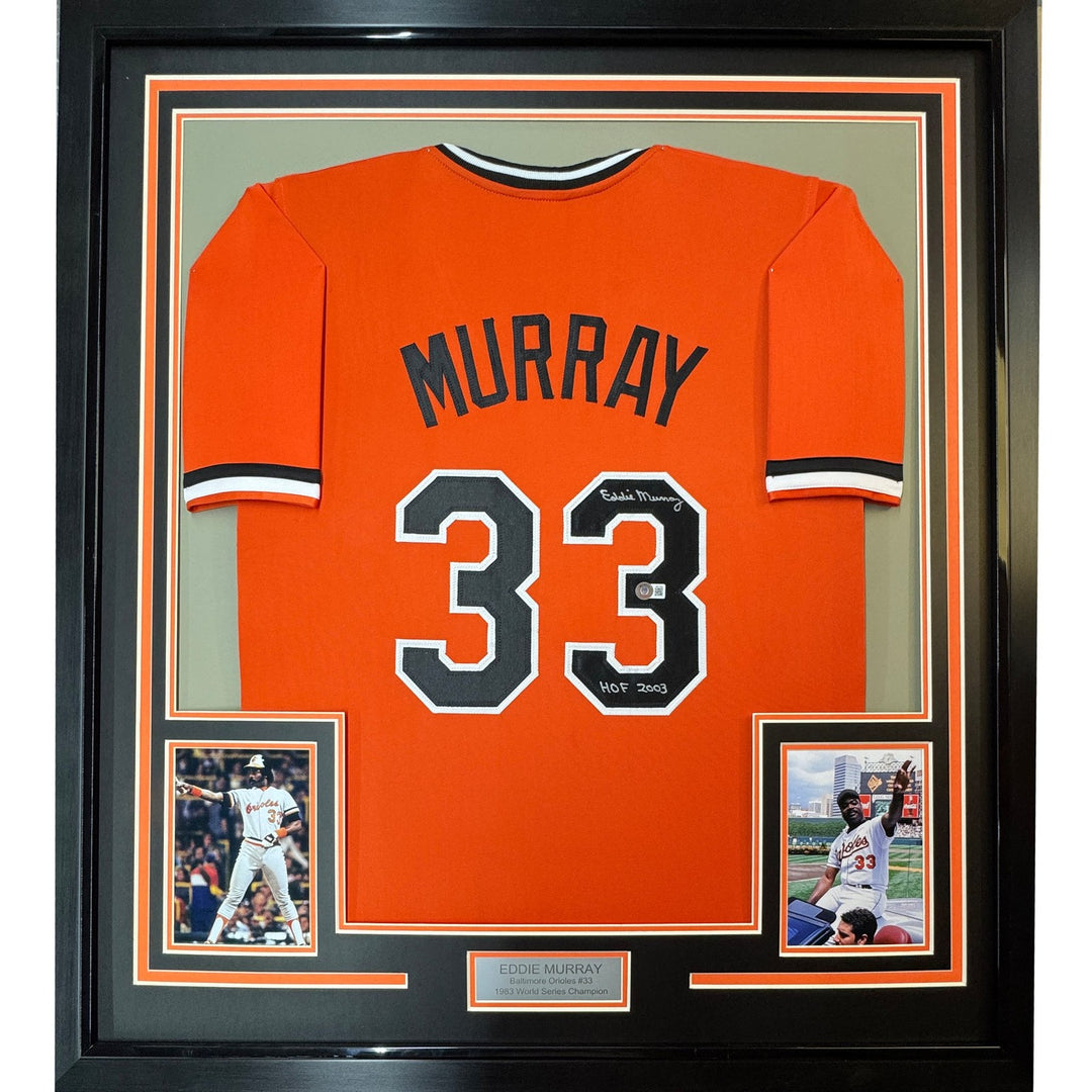 Framed Autographed/Signed Eddie Murray 33x24 Baltimore Orange Jersey COA