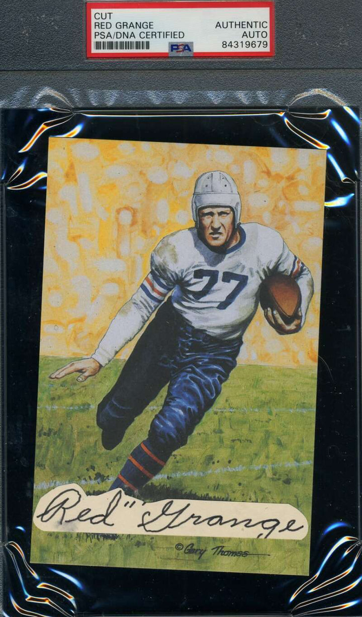 Red Grange PSA DNA Slabbed Signed Goal Line Art Card Cut Autograph