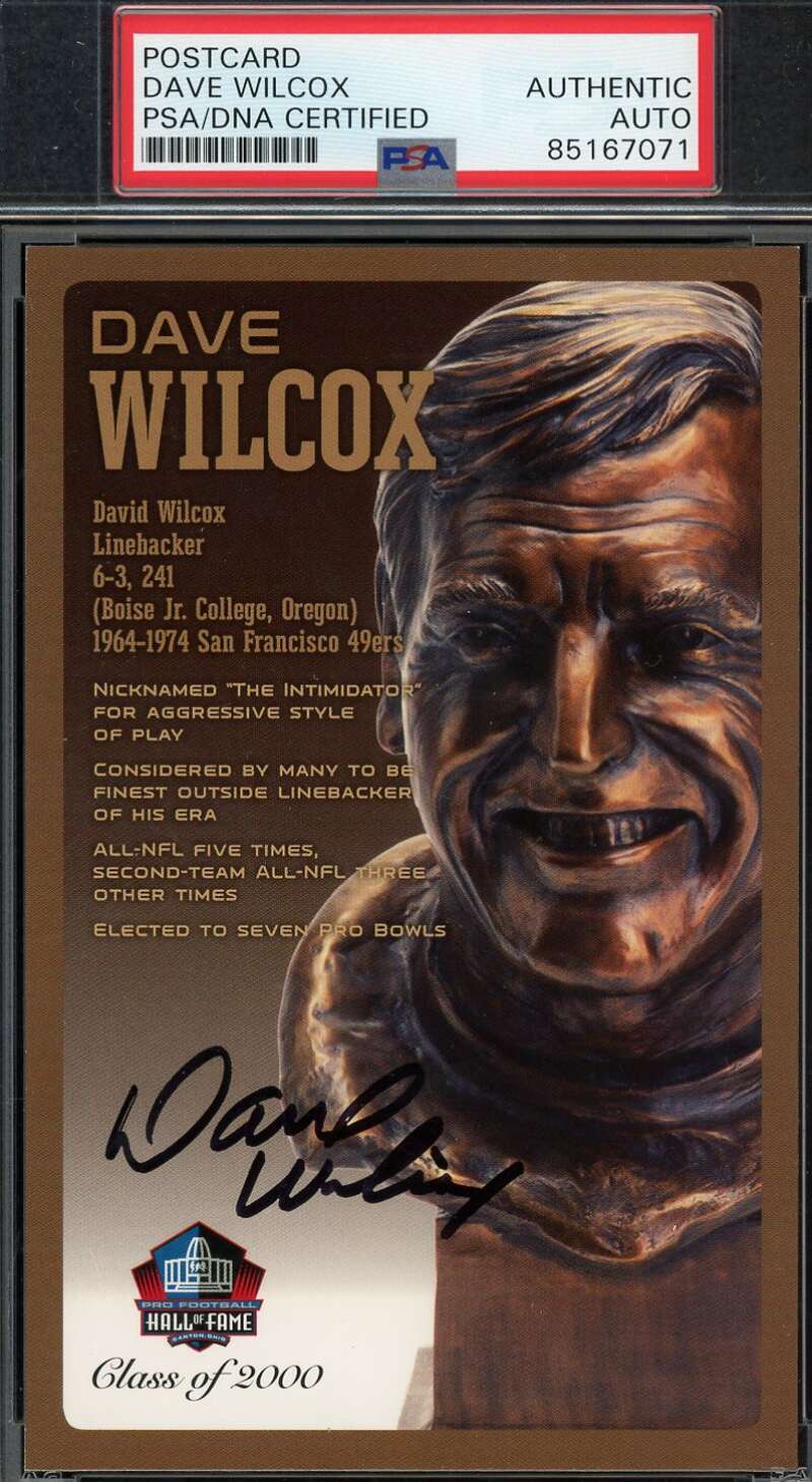 Dave Wilcox PSA DNA Signed Hall of Fame Bronze Bust Postcard /150 Autograph