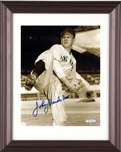 Johnny Vander Meer signed Cincinnati Reds MLB 8x10 Photo minor dings Framed- COA