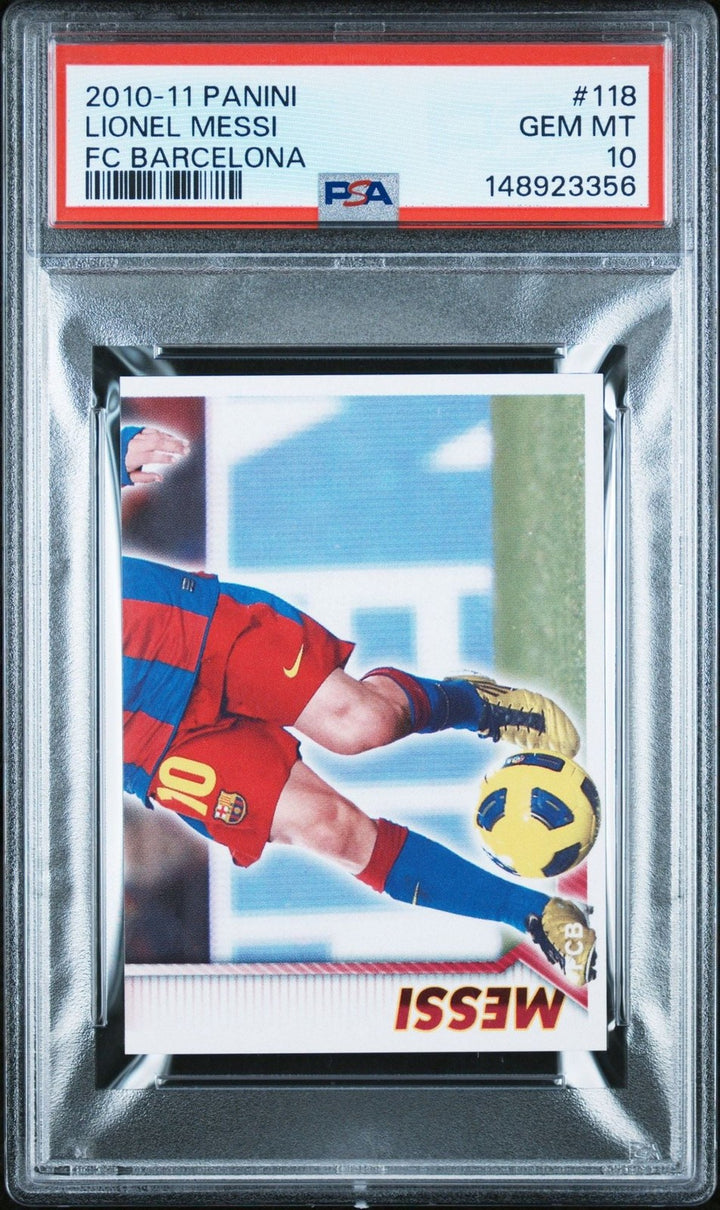 Graded 2010 Panini Lionel Messi #118 Barcelona Stickers Soccer Card PSA 10