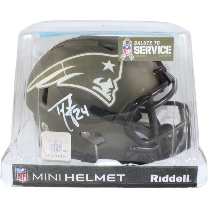 Ty Law Autographed New England Patriots 22 Salute Mini Helmet Beckett
