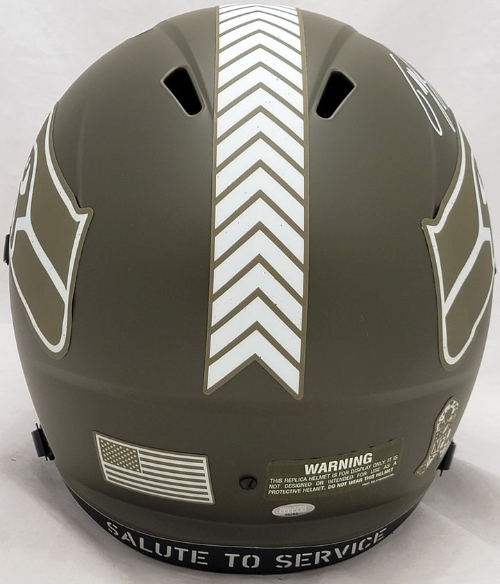Tyler Lockett Auto Seahawks Army Green Salute 2 Service Full Size Rep Spd Helmet
