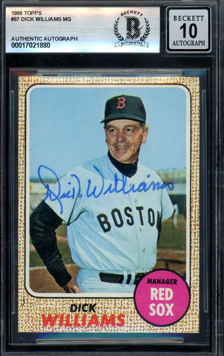 Dick Williams Gem Mint 10 Beckett BAS Signed 1968 Topps Autograph