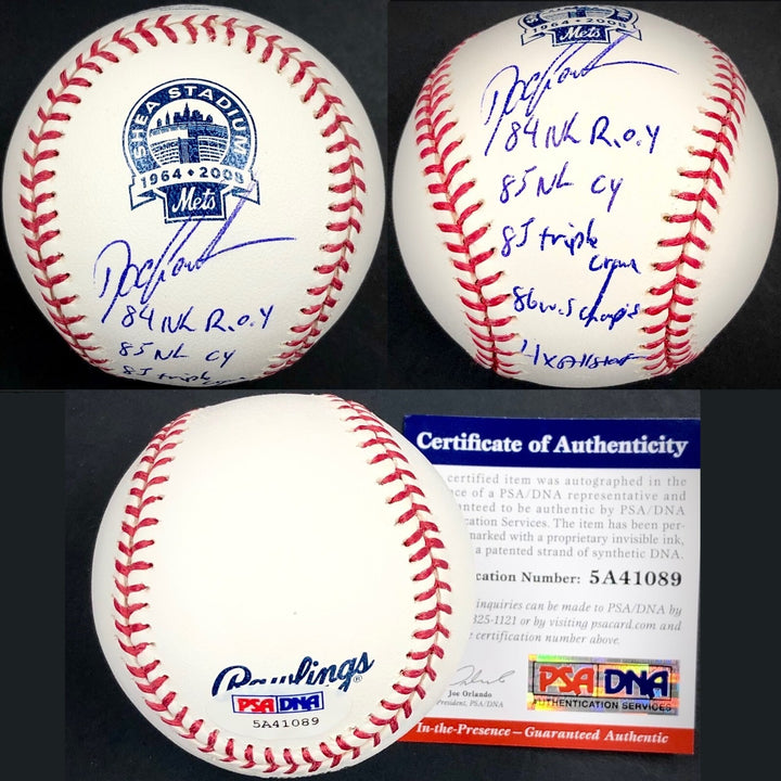 Dwight Doc Gooden signed full stat Shea Stadium logo baseball PSA Witness COA