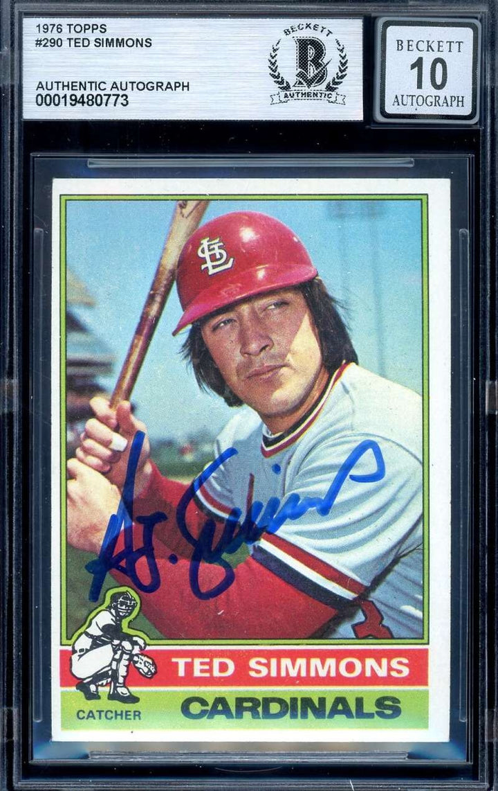 Ted Simmons Gem Mint 10 Beckett BAS Signed 1976 Topps Autograph Cardinals