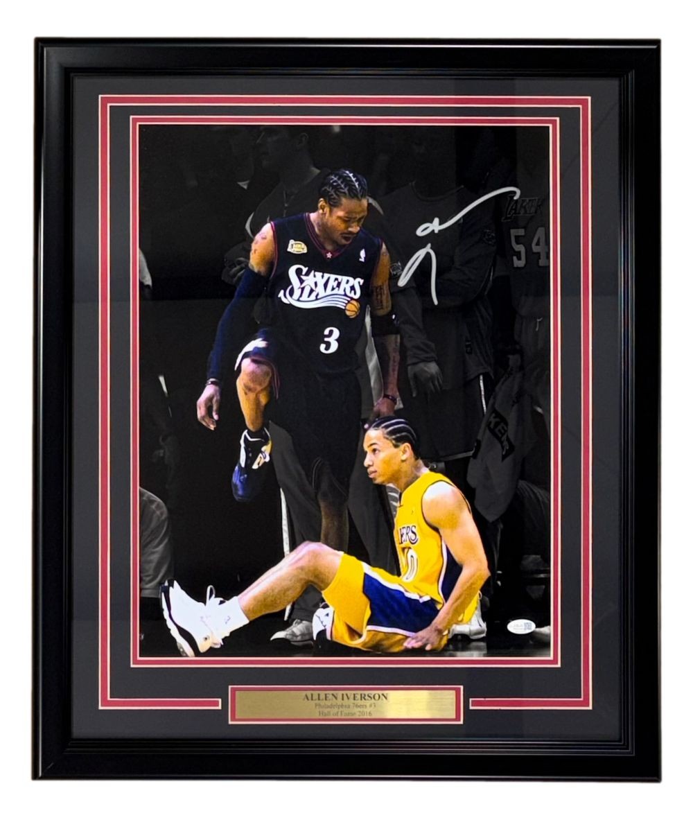 Allen Iverson Signed Framed 16x20 Philadelphia 76ers Step Over Lue Photo JSA QR