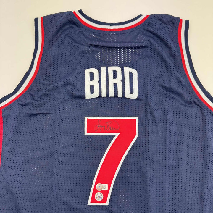 Autographed/Signed Larry Bird USA Blue 1992 Dream Team Jersey Beckett COA