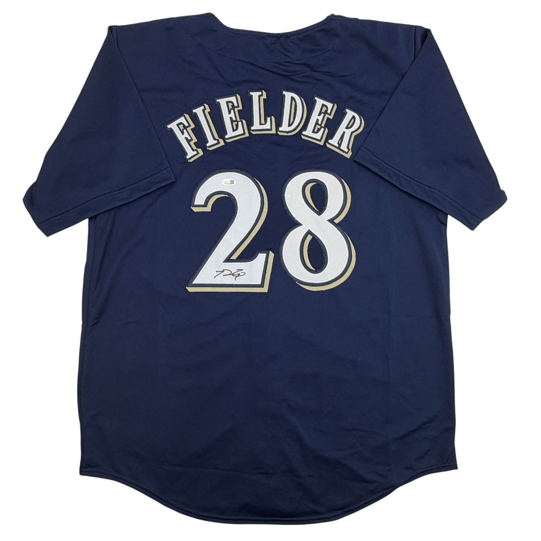 Autographed/Signed Prince Fielder Milwaukee Navy Baseball Jersey JSA COA