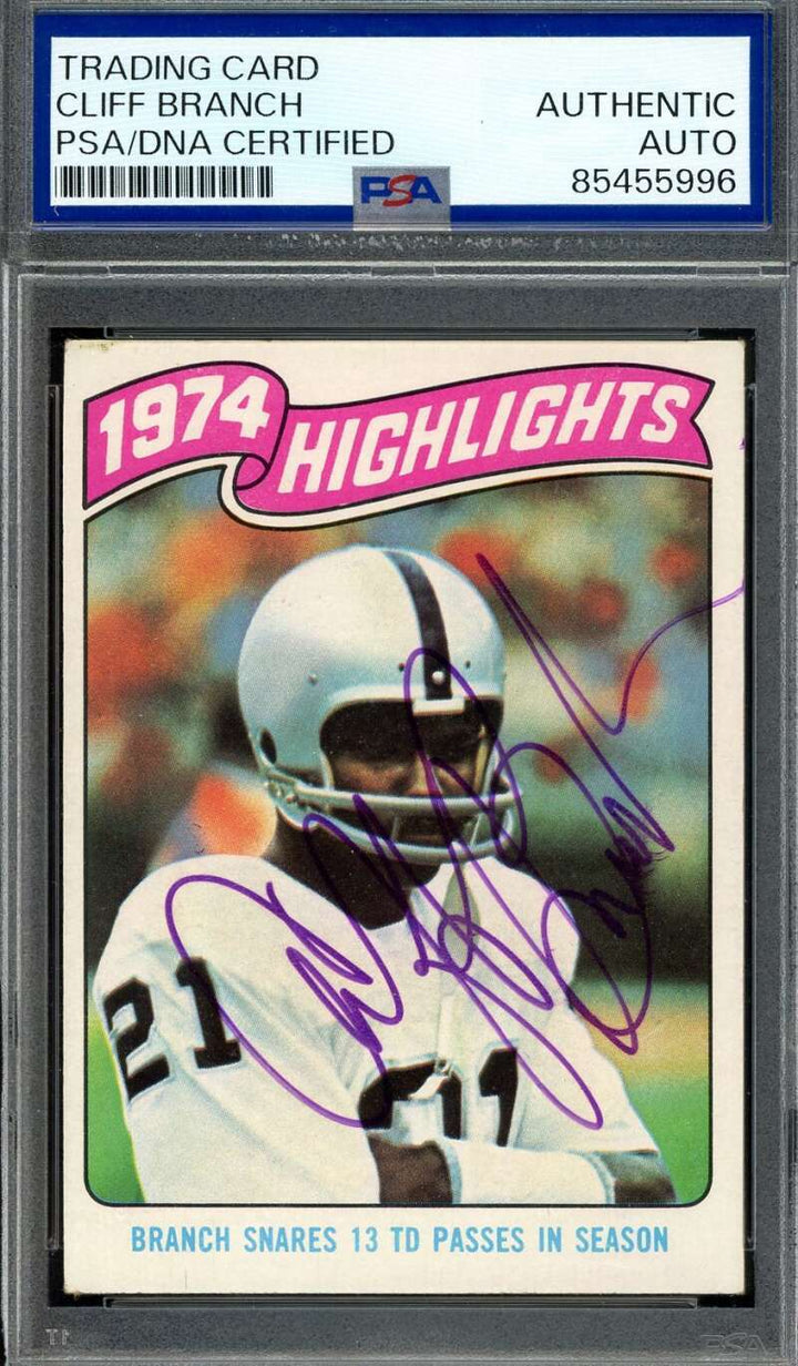 Cliff Branch PSA DNA Signed 1975 Topps 1974 Highlights Rookie Autograph