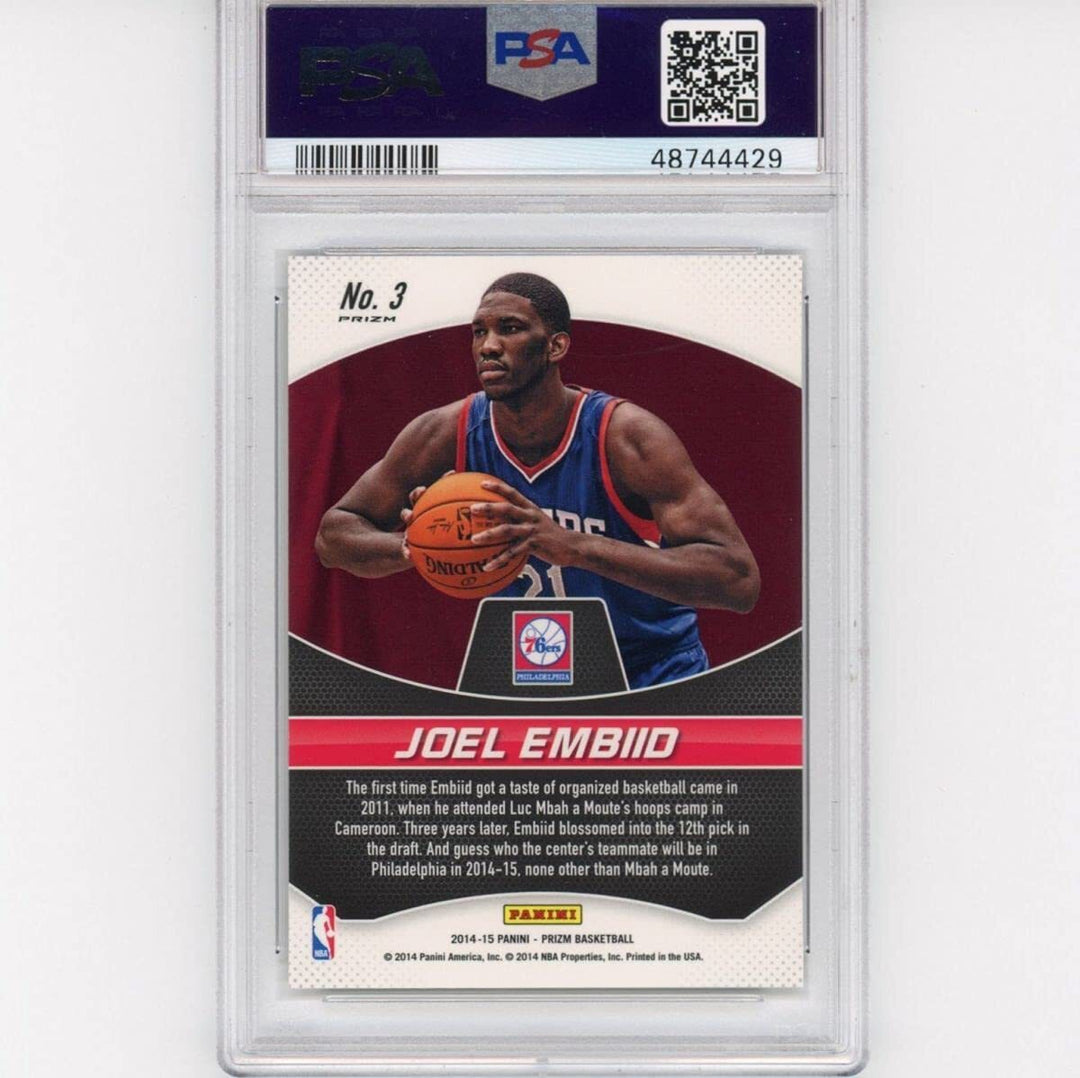 Graded 2014-15 Panini Prizm Joel Embiid #3 Freshman Phenoms Prizm Rookie RC Bask
