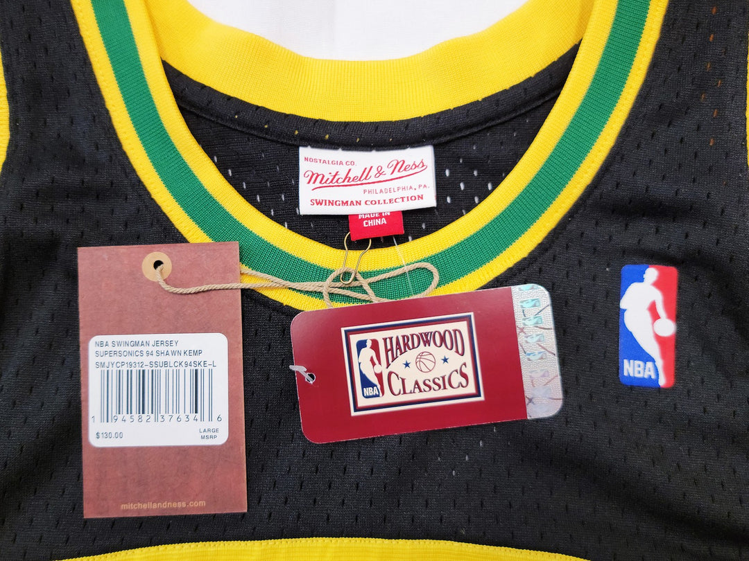 Supersonics Shawn Kemp Auto Black Authentic Mitchell Ness HWCs Swingman Jersey L