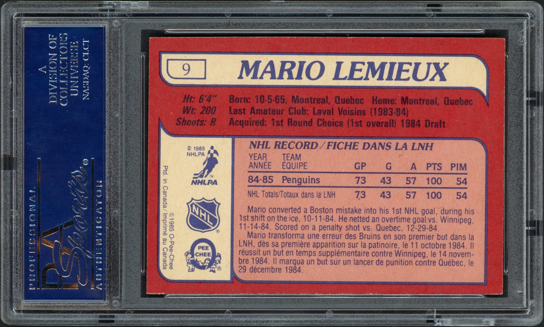 Mario Lemieux Signed 1985 O-Pee-Chee RC 9 Pittsburgh Penguins PSA/DNA #16865698