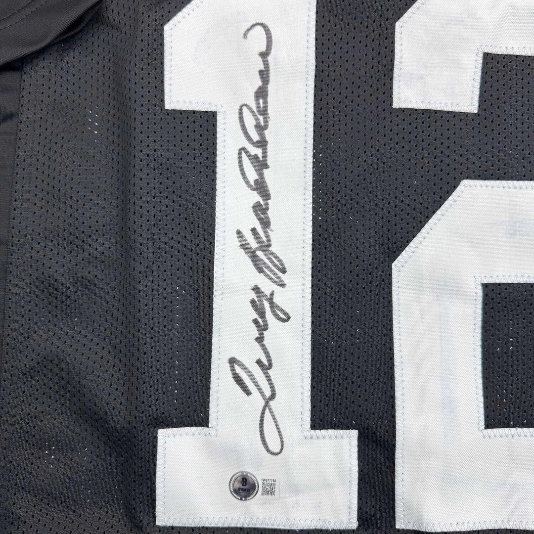 Framed Autographed/Signed Terry Bradshaw 35x39 Pittsburgh Black Jersey BAS COA