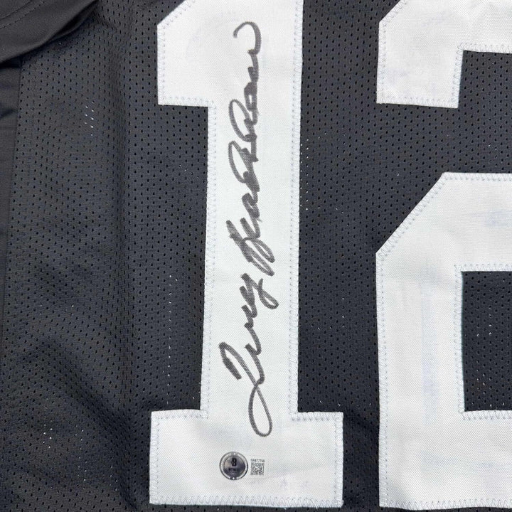 Framed Autographed/Signed Terry Bradshaw 35x39 Pittsburgh Black Jersey BAS COA