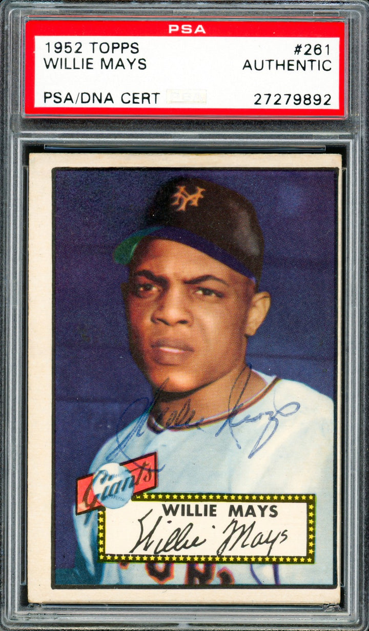 Willie Mays Signed 1952 Topps RC 261 Giants Vintage Signature PSA/DNA 27279892