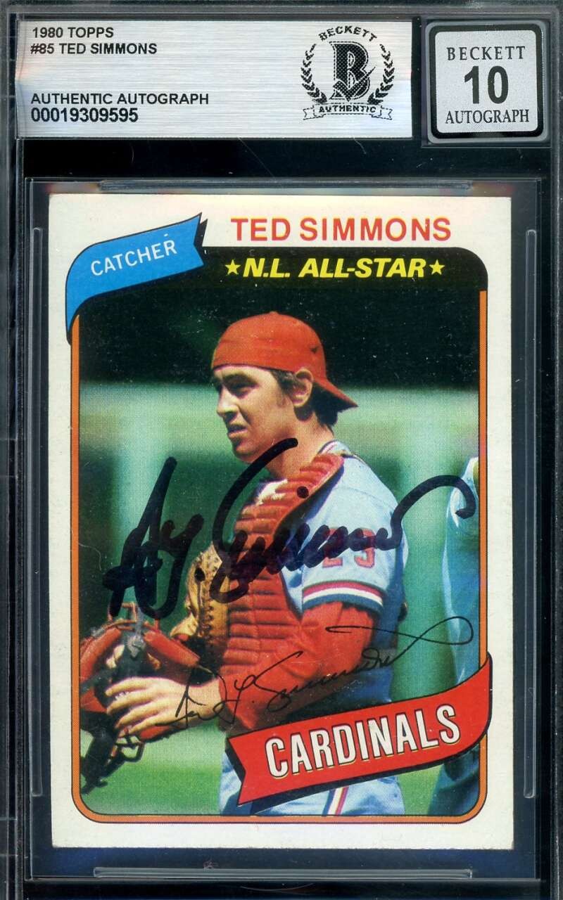 Ted Simmons Gem Mint 10 Beckett BAS Signed 1980 Topps Autograph Cardinals