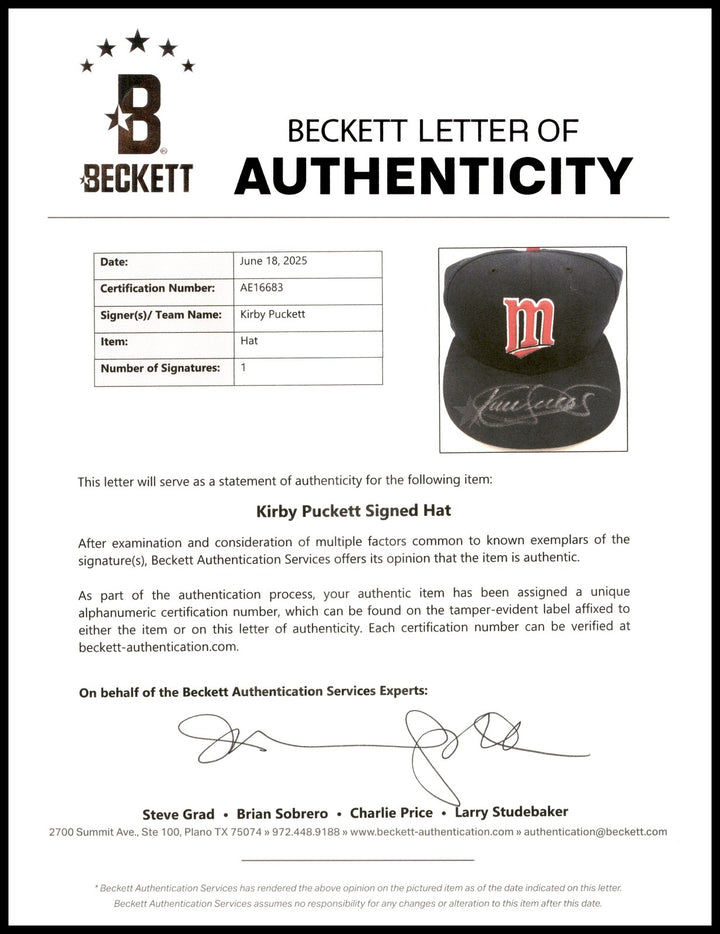 Kirby Puckett Signed Navy Blue Fleer New Era Hat Twins Beckett #AE16683