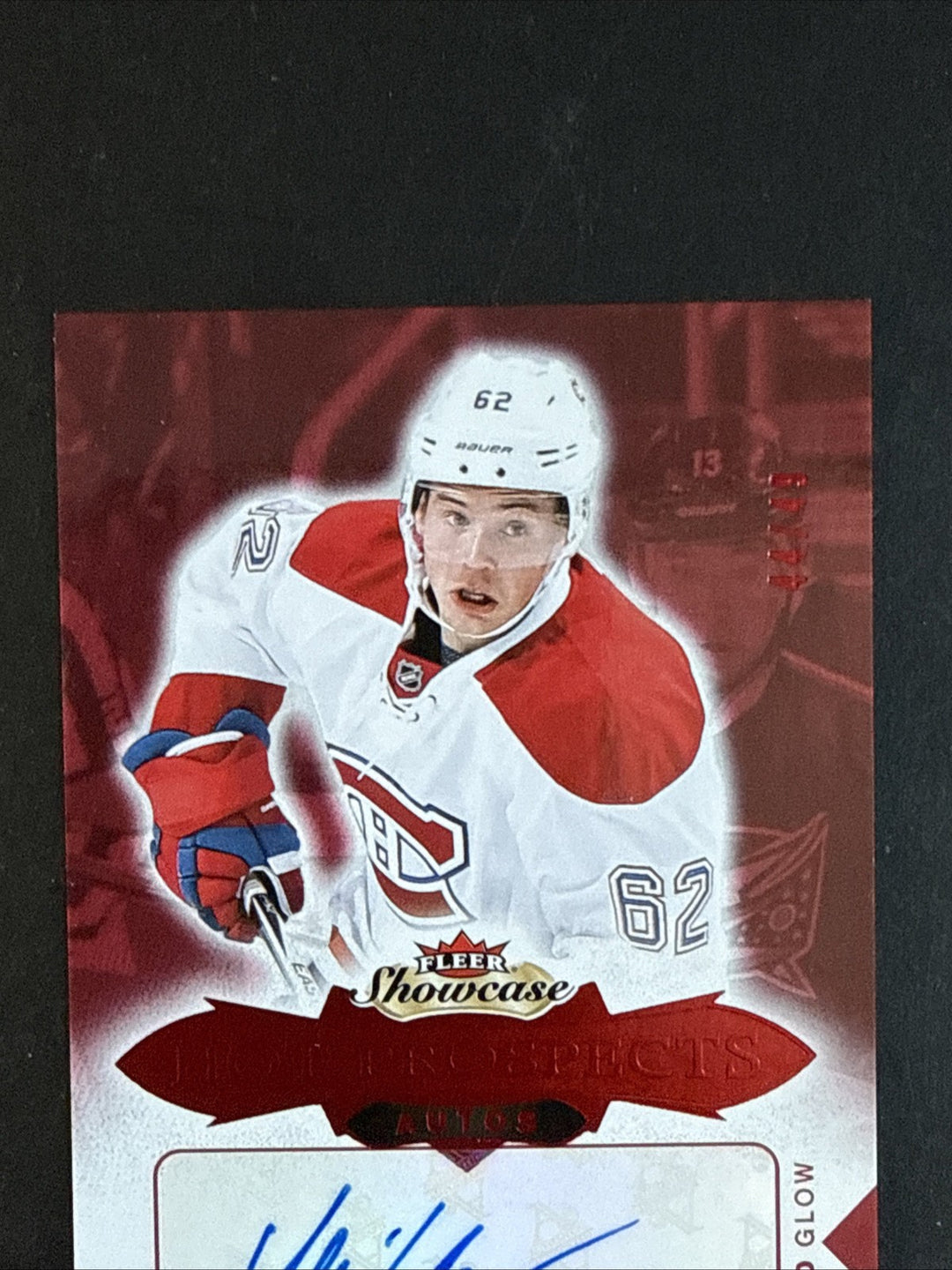 2016 Fleer Showcase Hot Prospects Artturi Lehkonen #180 Red Glow /49 Mint Auto