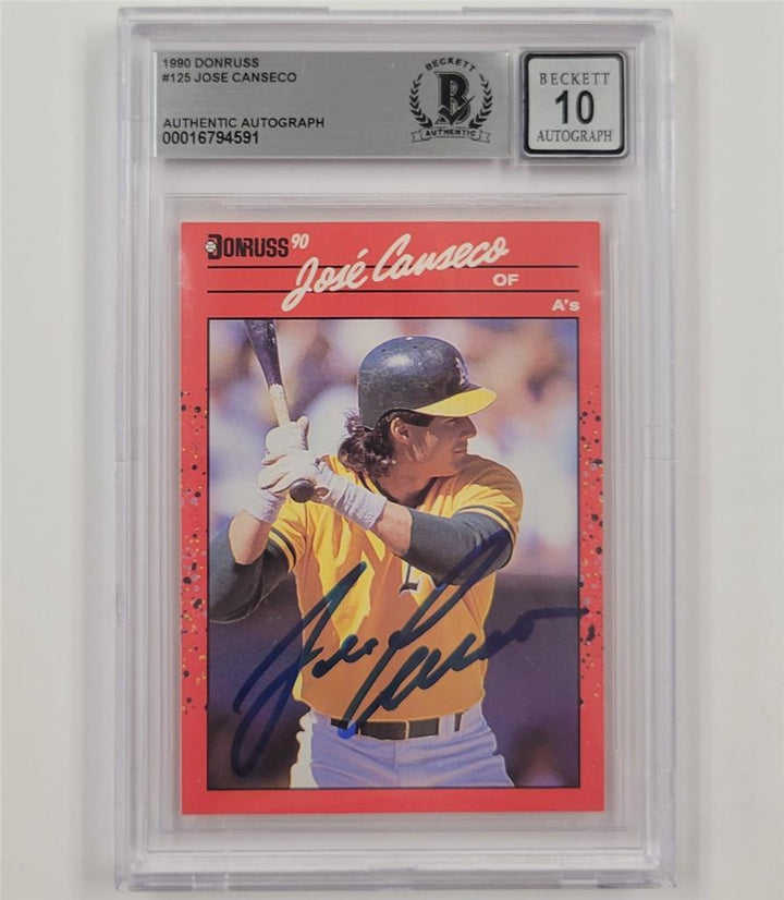Jose Canseco signed 1990 Donruss #125 card autograph 591 ~ Beckett BAS 10 auto