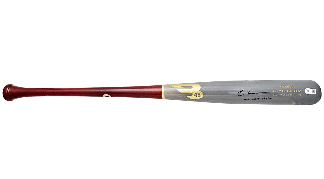 Elly De La Cruz Auto Gray B45 Player Model Bat Reds MLB Debut 6/6/23 Beckett Wit