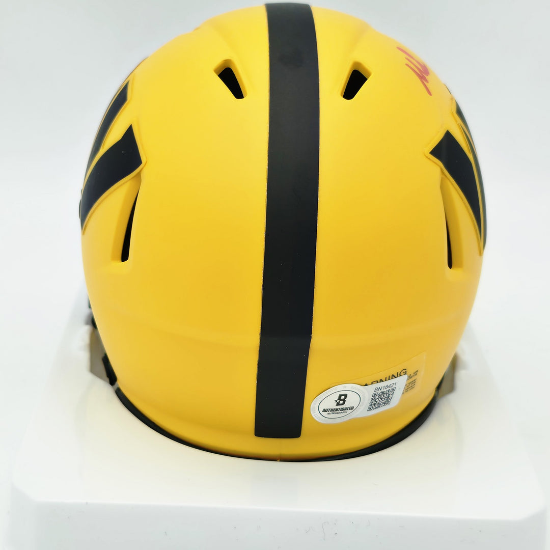 Mike Sainristil Signed Commanders Rave Yellow Speed Mini Helmet Beckett QR
