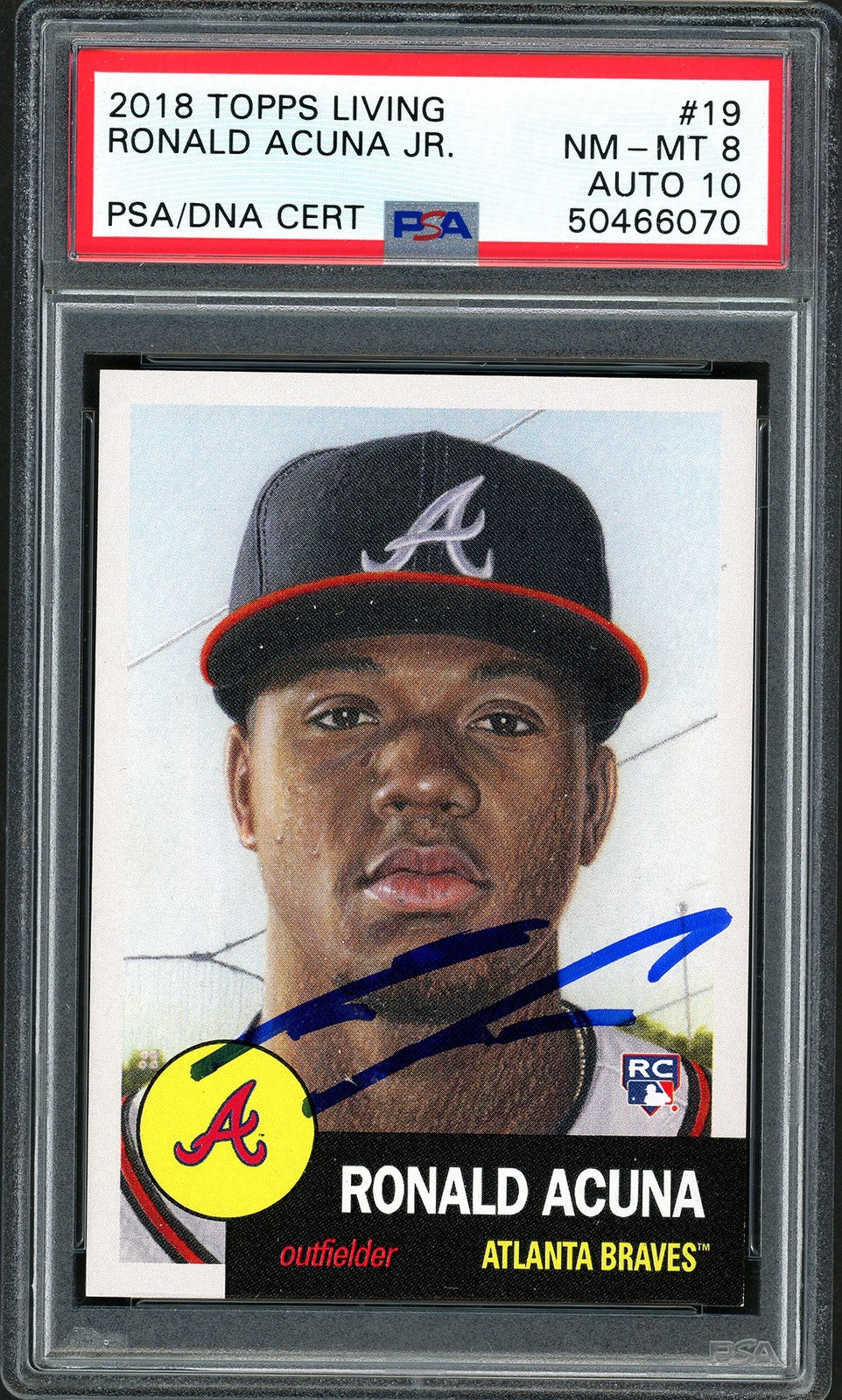 Ronald Acuna Jr. Signed 2018 Topps Living RC 19 Braves PSA 8 Auto 10 PSA/DNA