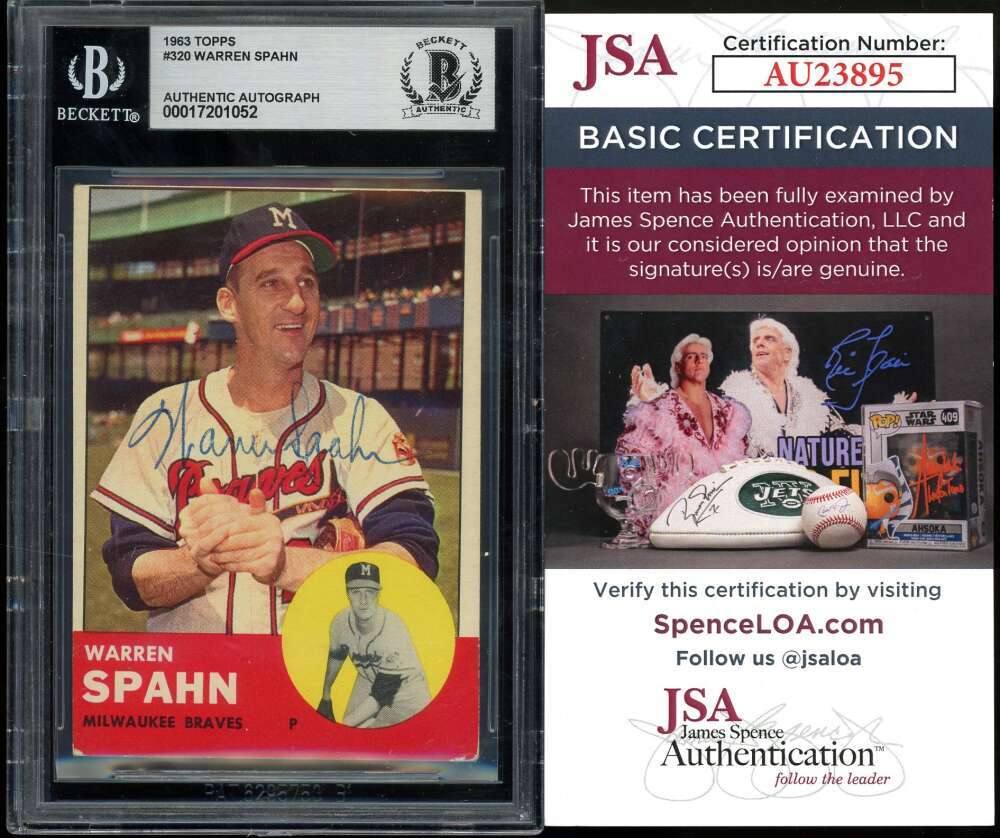 Warren Spahn Beckett BAS JSA COA Signed 1963 Topps Autograph
