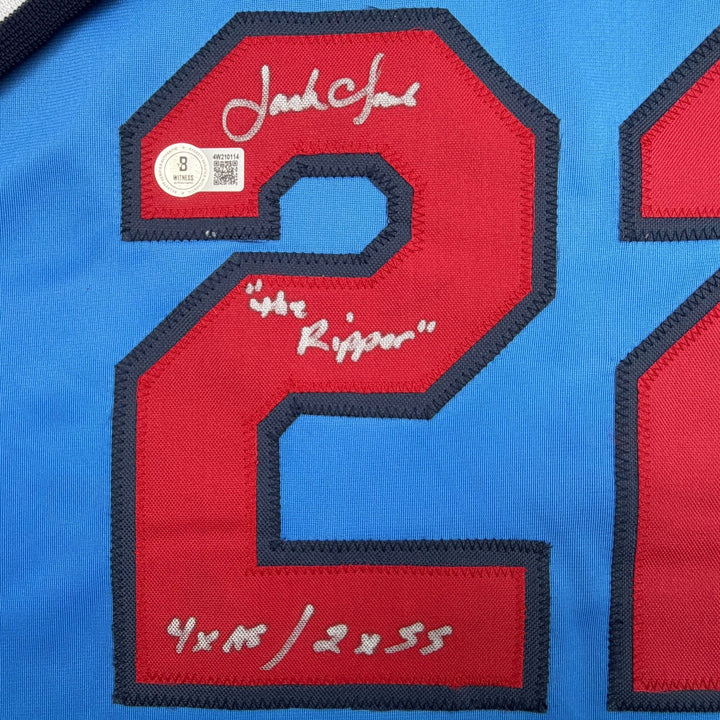 Autographed/Signed Jack Clark St. Louis Blue Baseball Jersey Beckett COA