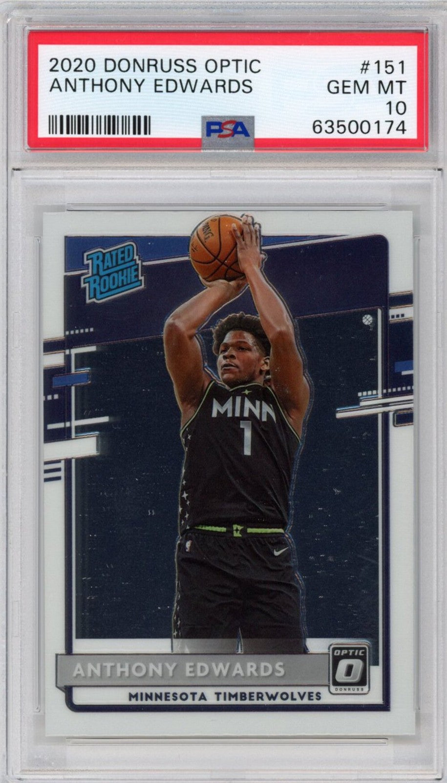 Graded 2020-21 Panini Donruss Optic Anthony Edwards #151 Rookie Card PSA 10