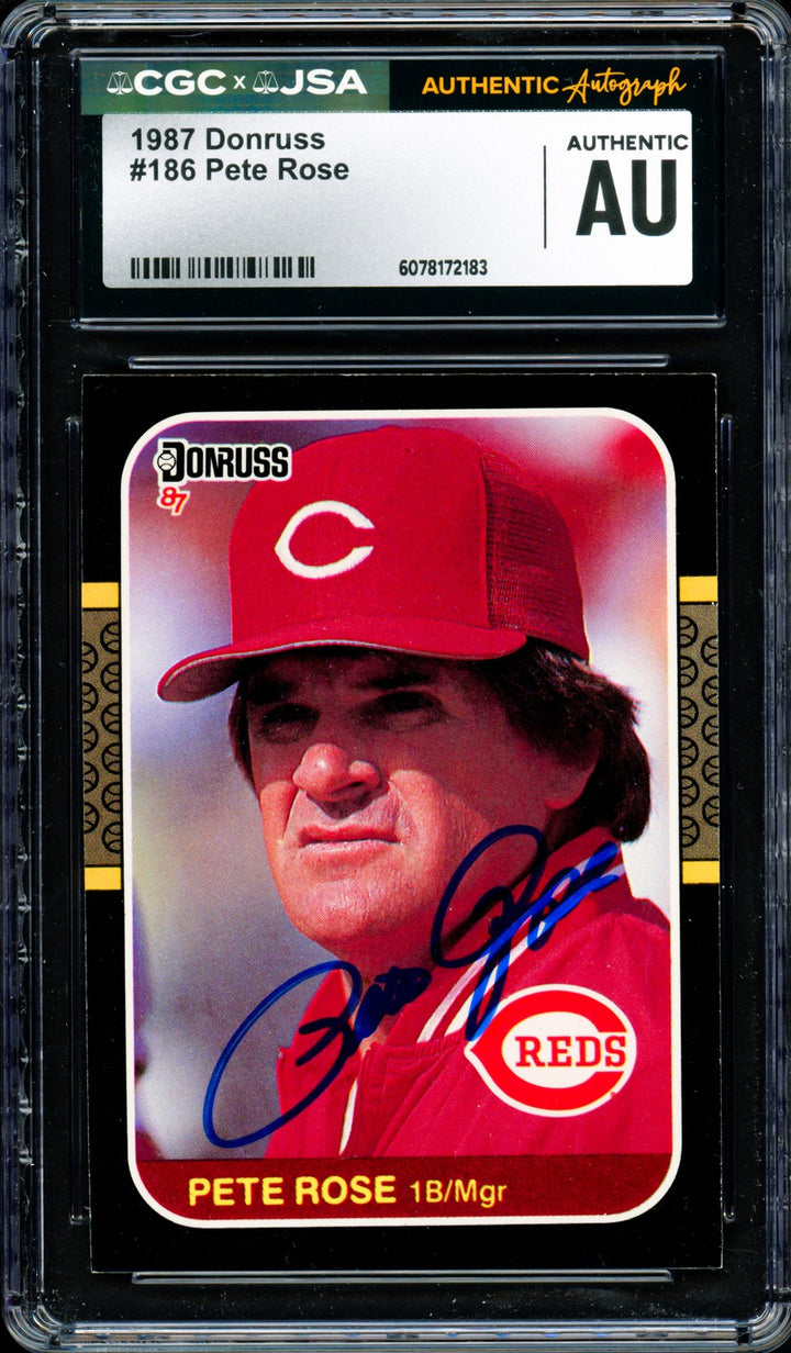 Pete Rose Autographed Signed 1987 Donruss Card 186 Cincinnati Reds CGC x JSA