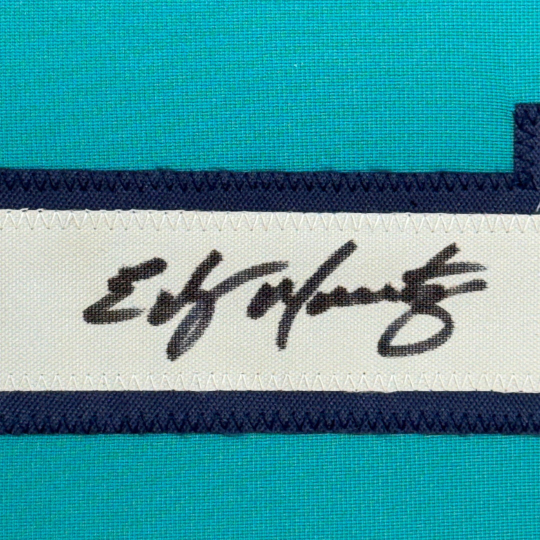Framed Autographed/Signed Edgar Martinez 35x39 Seattle Teal Jersey JSA COA