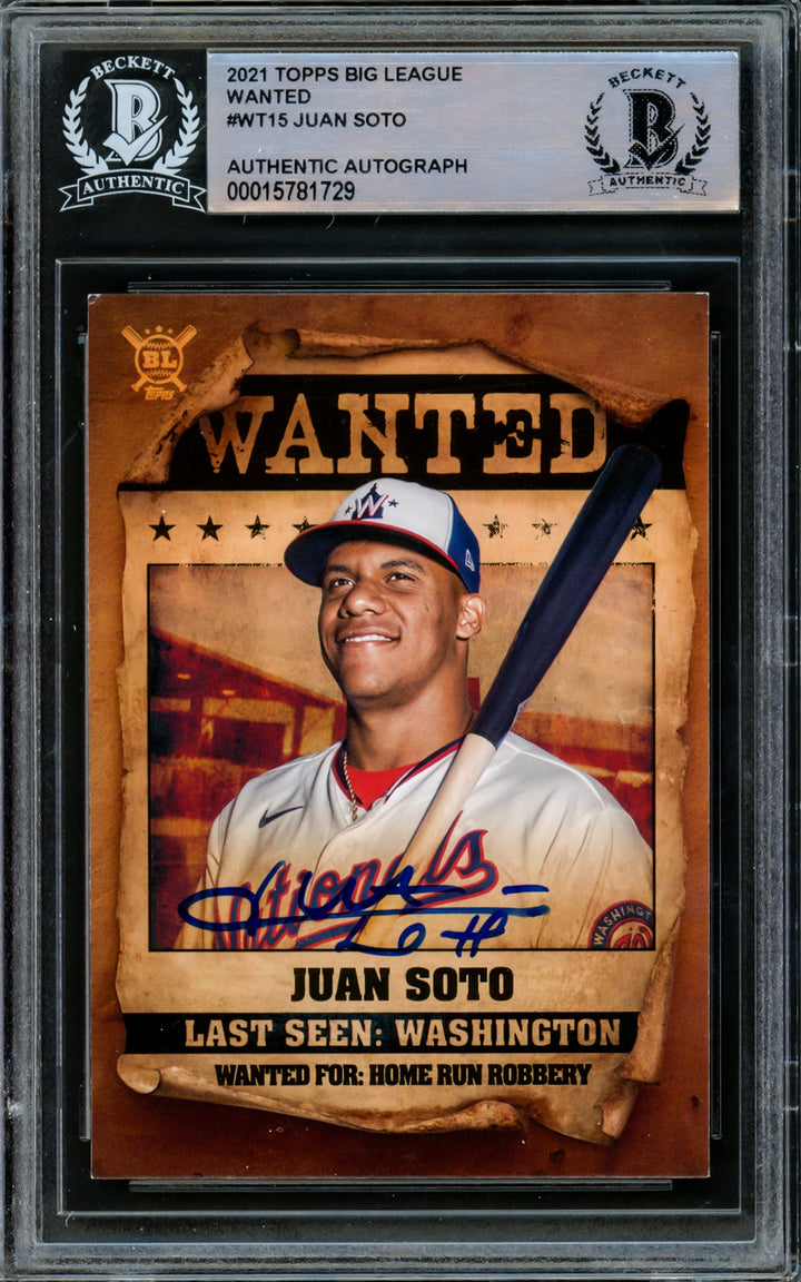 Juan Soto Autographed 2021 Topps Big League Wanted Card Yankees Beckett 15781729