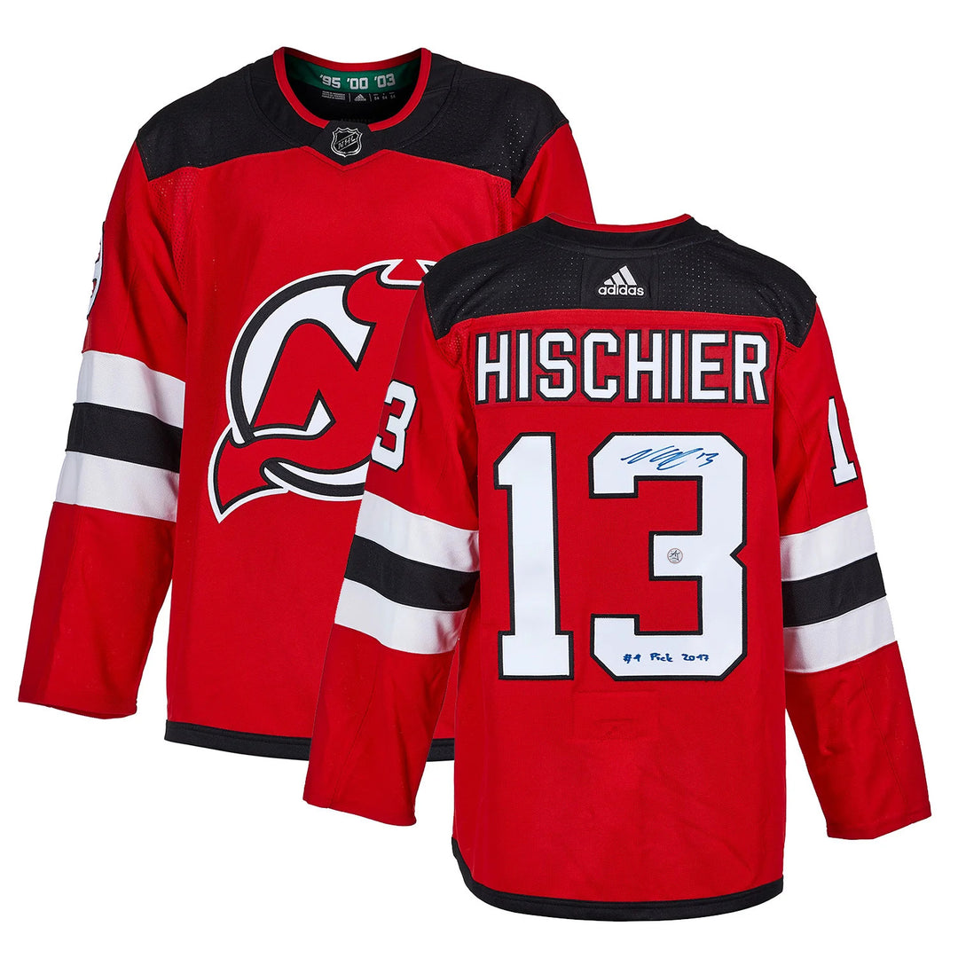 Nico Hischier Signed New Jersey Devils adidas Jersey with 1st Pick Note