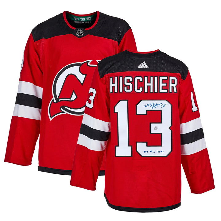 Nico Hischier Signed New Jersey Devils adidas Jersey with 1st Pick Note