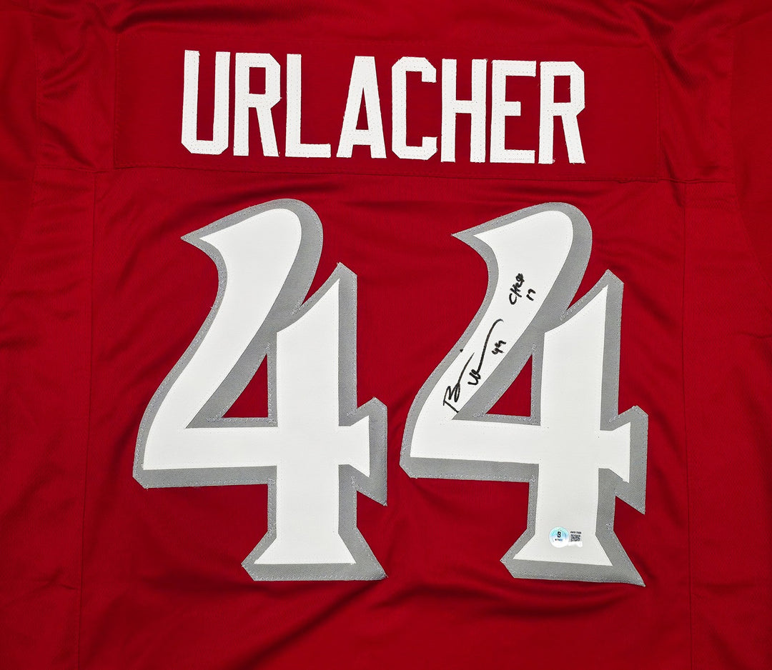 University of New Mexico Brian Urlacher Signed Red Jersey "CHOF 17" Beckett Wit