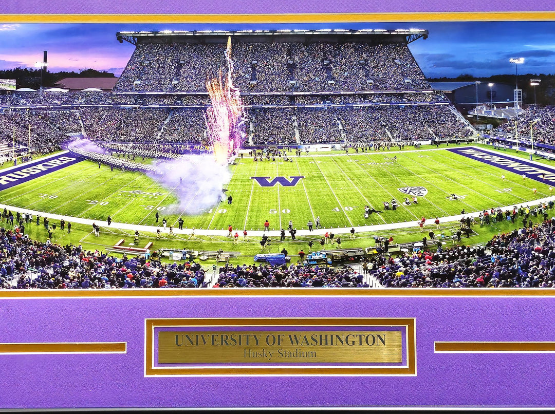 Unsigned Framed 12x36 Panoramic Photo Washington Huskies Night Game