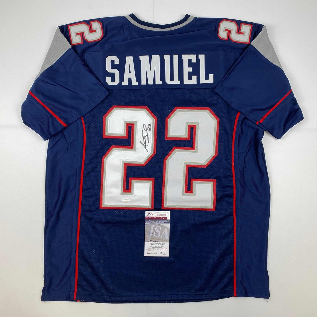 Autographed/Signed Asante Samuel Sr. New England Blue Jersey JSA COA