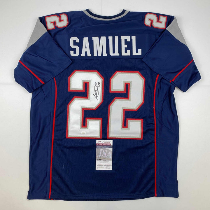 Autographed/Signed Asante Samuel Sr. New England Blue Jersey JSA COA