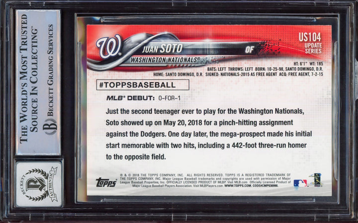 Juan Soto Signed 2018 Topps Update RC US104 Mets BGS 8.5 Auto GM 10 Beckett
