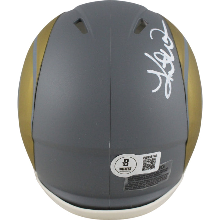 Kurt Warner Autographed Los Angeles Rams Slate Mini Helmet Beckett Witness 50097
