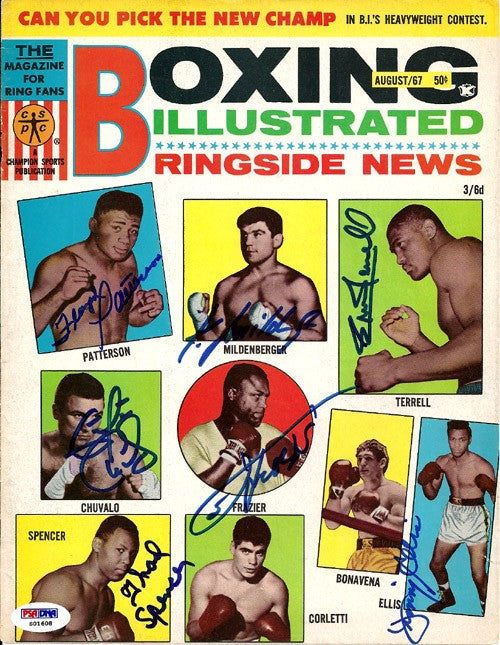 Boxing Greats Auto Illustrated Magazine Cover 7 Sig Joe Frazier, Patterson PSA