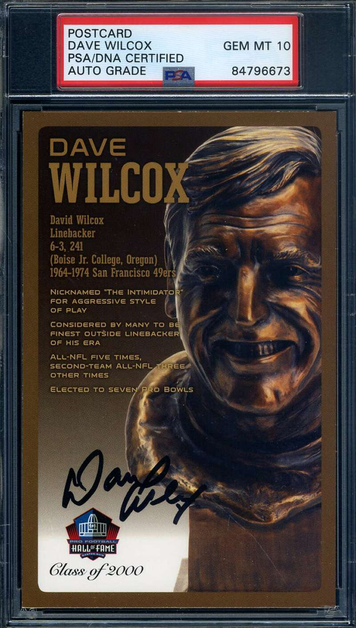 Dave Wilcox Gem Mint 10 PSA DNA Signed HOF Bronze Bust Postcard Autographed