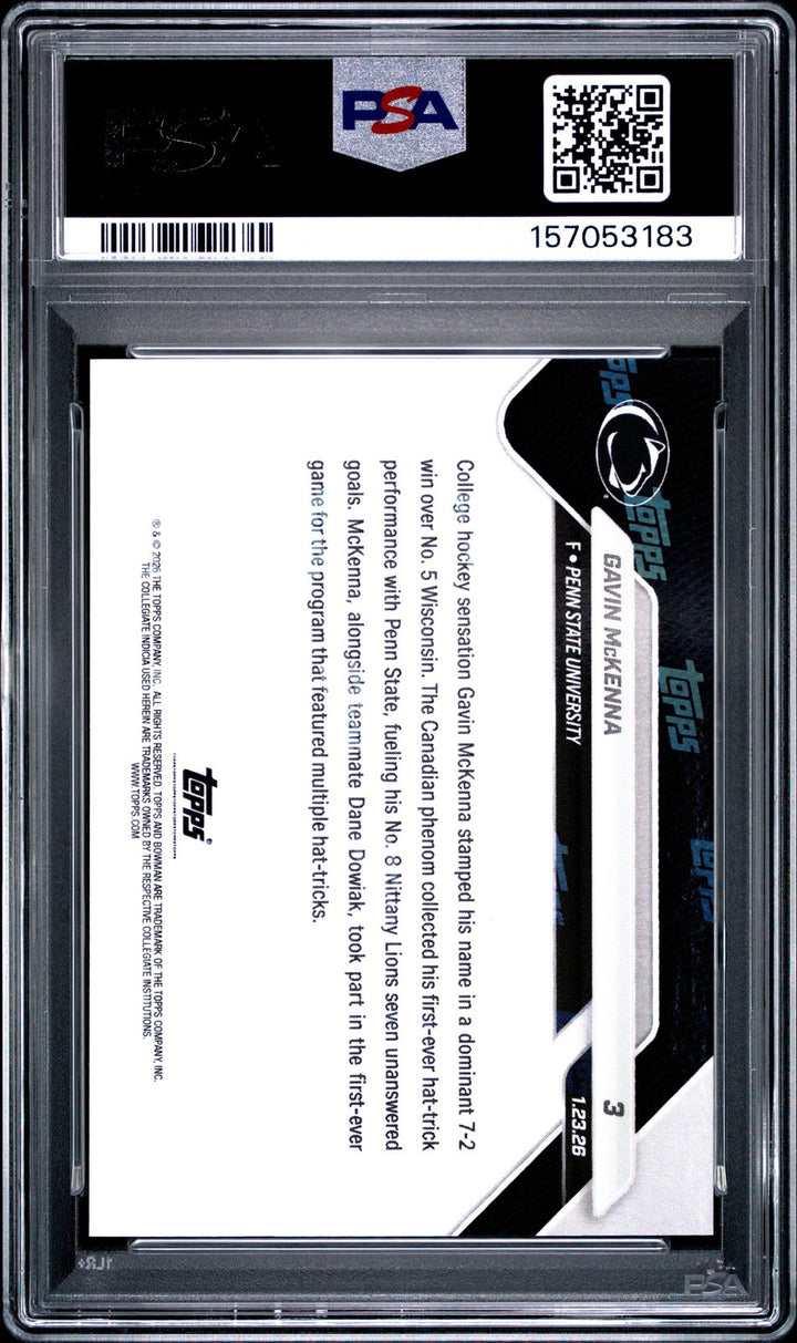 Graded 2025 Topps Bowman U Now Gavin McKenna #3 Rookie RC Card PSA 10
