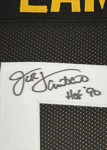 Framed Autographed/Signed Jack Lambert 35x39 HOF 90 Black Jersey JSA COA