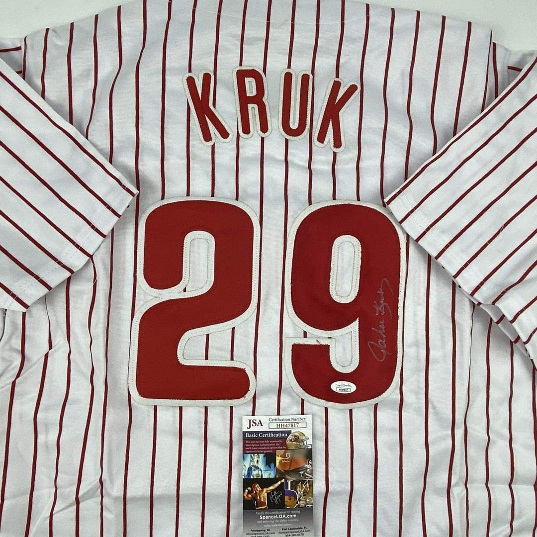 Autographed/Signed JOHN KRUK Philadelphia Pinstripe Jersey JSA COA Auto