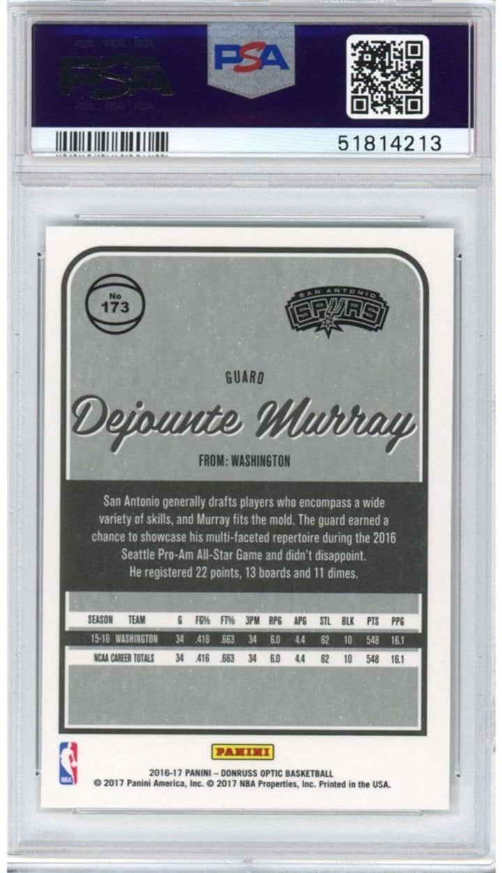 Graded 2016-17 Panini Donruss Optic Dejounte Murray #173 Rookie RC Basketball Ca